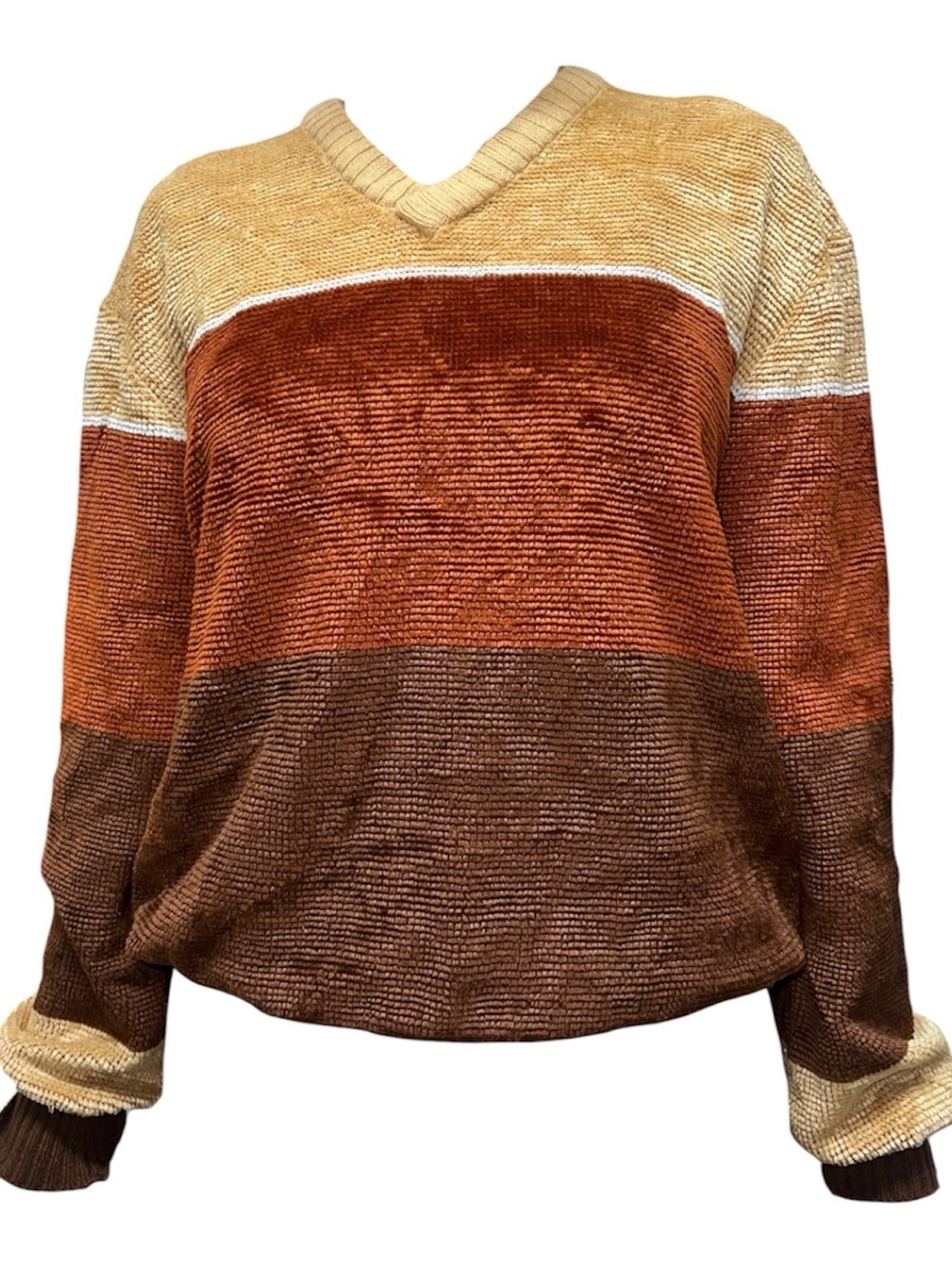Vintage Levi's Earthy Tone Colorblock Chenille Knit V-Neck Sweater Size XL